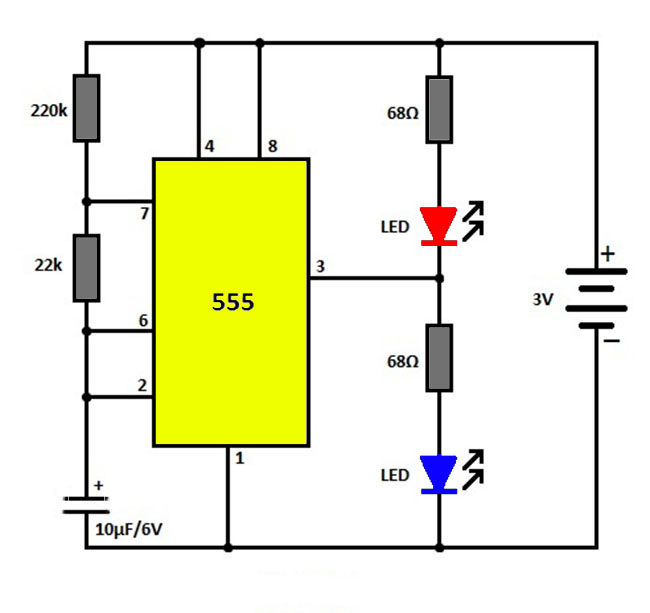 Простая мигалка на таймере NE555