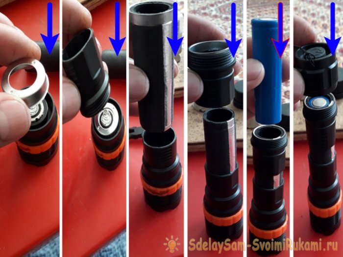 Модификация карманного фонарика с аккумуляторов ААА на аккумулятор 18650